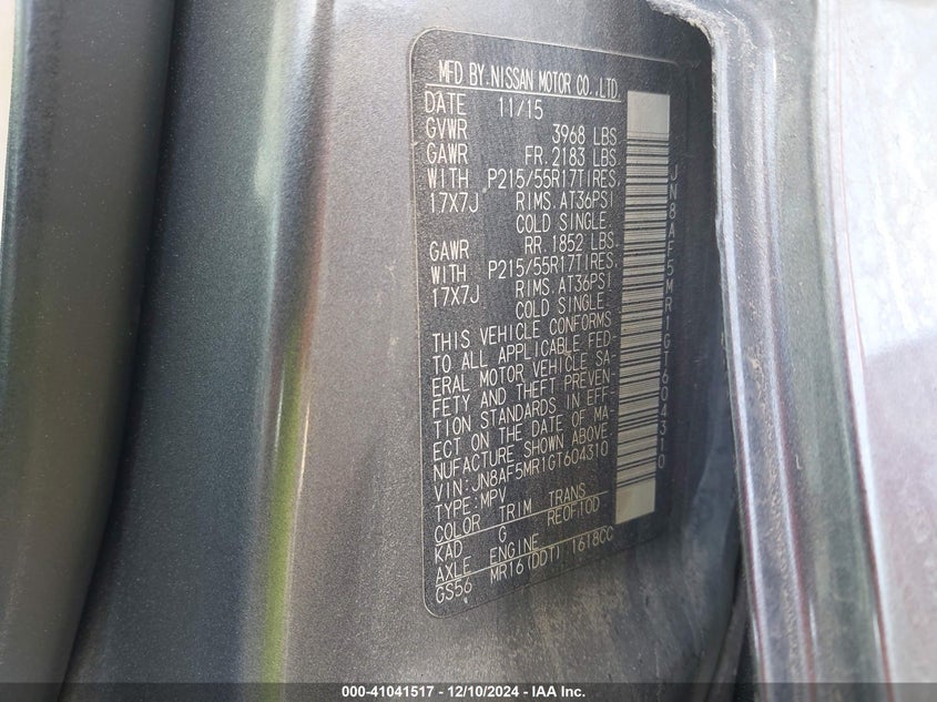 2016 NISSAN JUKE NISMO/S/SL/SV - JN8AF5MR1GT604310