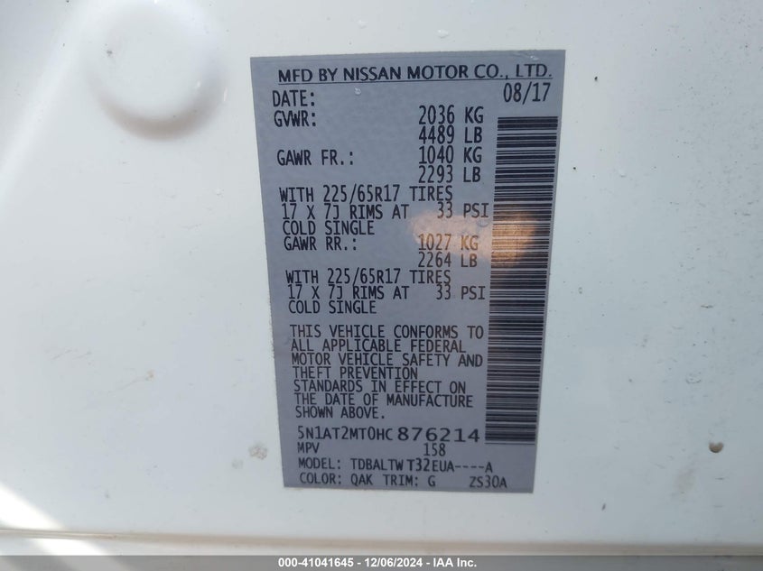 2017 NISSAN ROGUE SV - 5N1AT2MT0HC876214