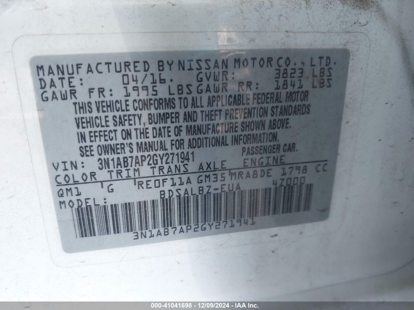 VIN 3N1AB7AP2GY271941 2016 Nissan Sentra, S no.9