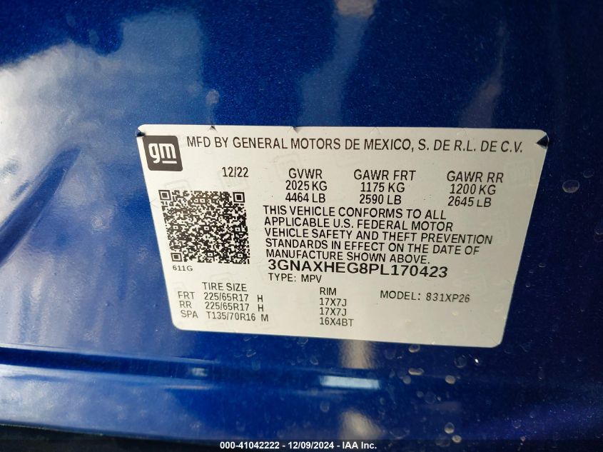 VIN 3GNAXHEG8PL170423 2023 Chevrolet Equinox, Fwd Ls no.9