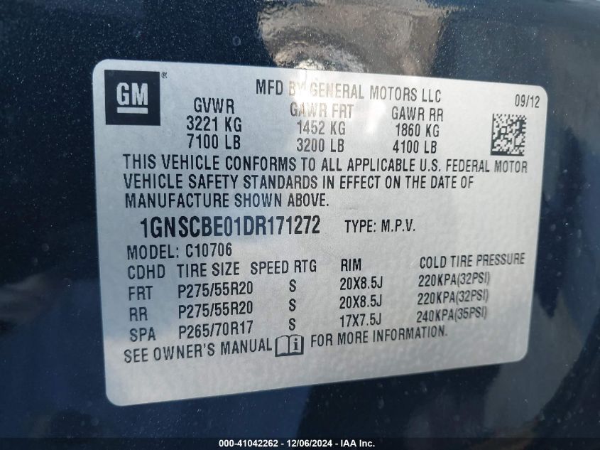 VIN 1GNSCBE01DR171272 2013 Chevrolet Tahoe, LT no.9