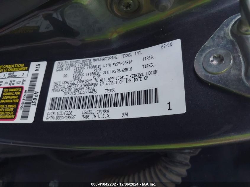 VIN 5TFUY5F14JX774476 2018 TOYOTA TUNDRA no.9