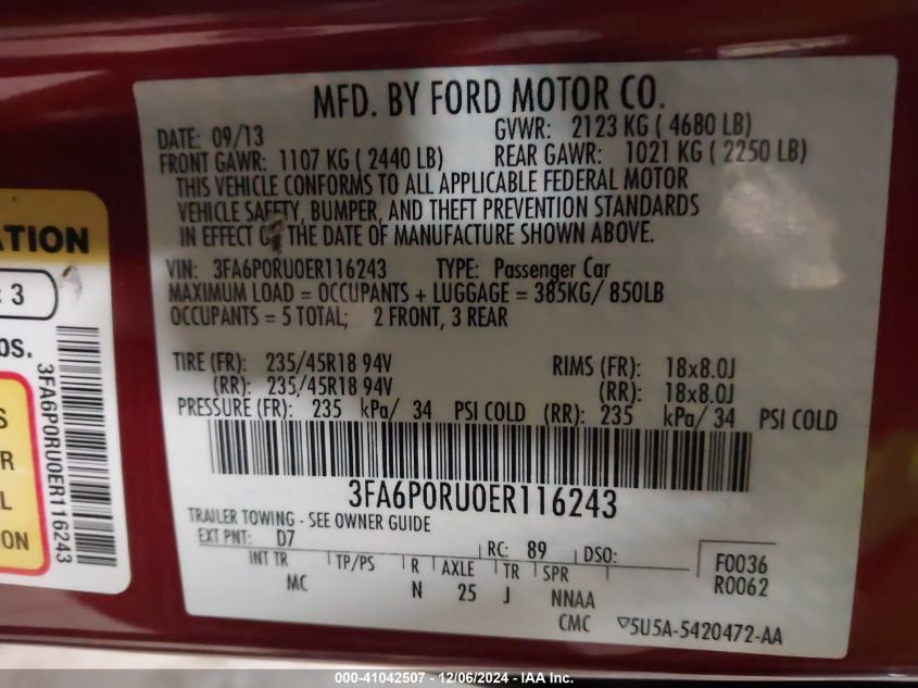 VIN 3FA6P0RU0ER116243 2014 Ford Fusion, Hybrid Tita... no.9