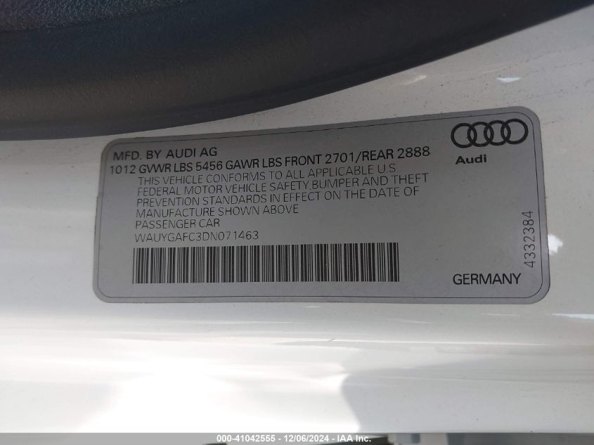 VIN WAUYGAFC3DN071463 2013 Audi A7, 3.0T Premium no.9