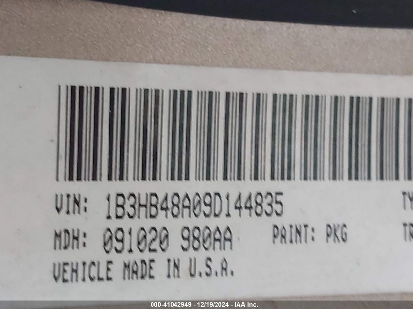 2009 Dodge Caliber Sxt VIN: 1B3HB48A09D144835 Lot: 41591982