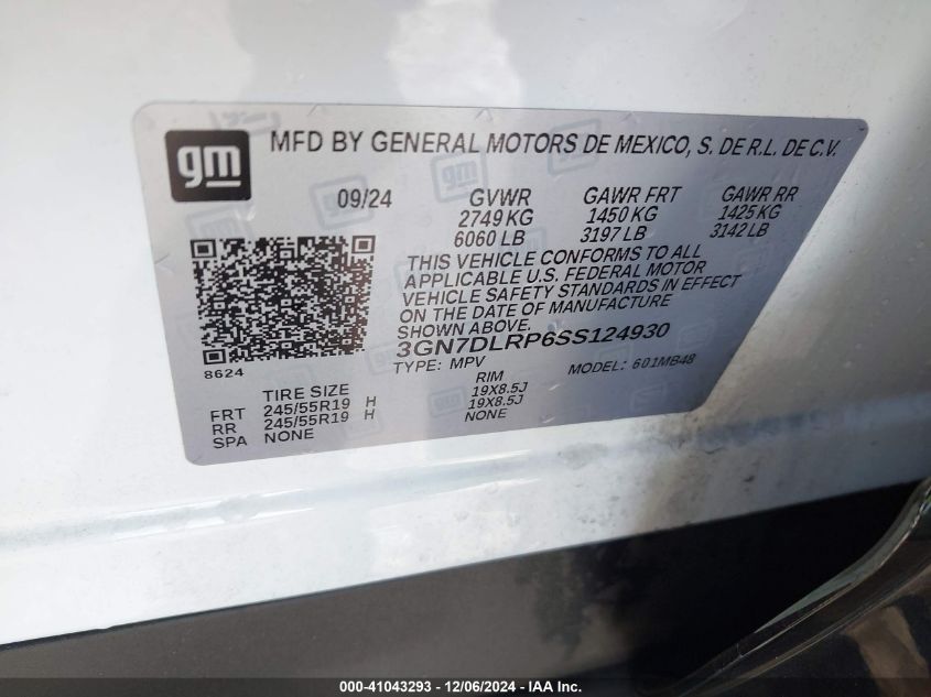 VIN 3GN7DLRP6SS124930 2025 CHEVROLET EQUINOX EV no.9