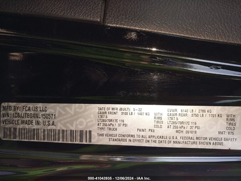 2022 Jeep Gladiator - 1C6JJTEG4NL150571