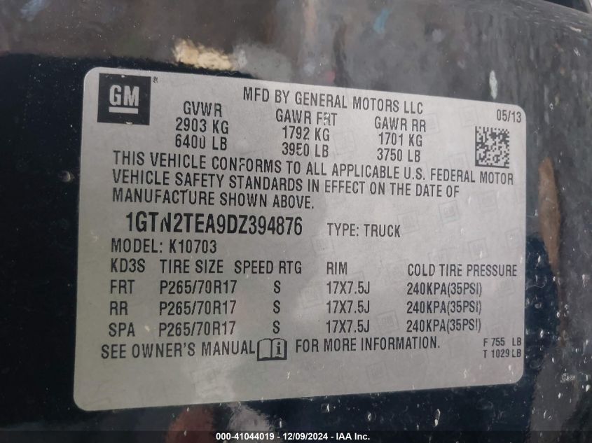 VIN 1GTN2TEA9DZ394876 2013 GMC SIERRA 1500 no.9