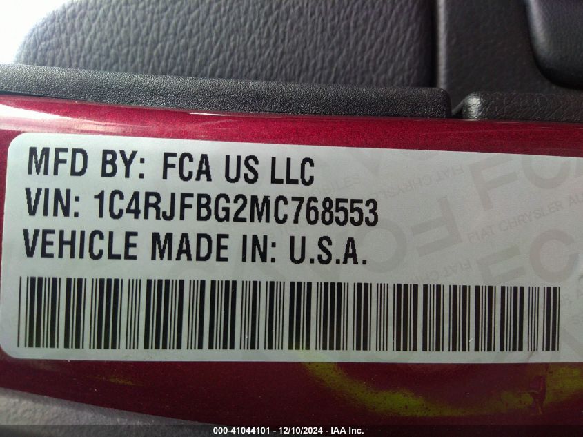 VIN 1C4RJFBG2MC768553 2021 JEEP GRAND CHEROKEE no.9