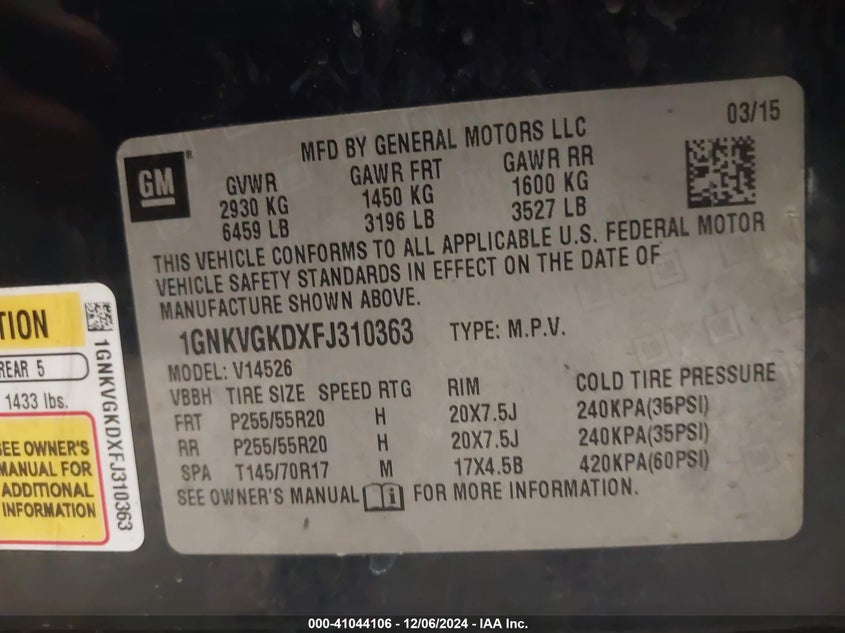 2015 CHEVROLET TRAVERSE 1LT - 1GNKVGKDXFJ310363