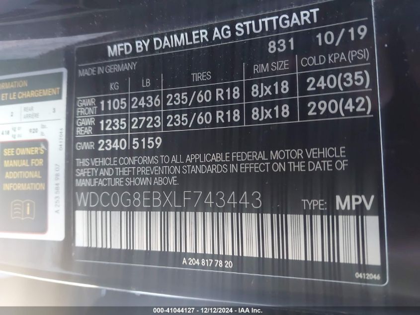 VIN WDC0G8EBXLF743443 2020 Mercedes-Benz GLC 300, 4... no.9