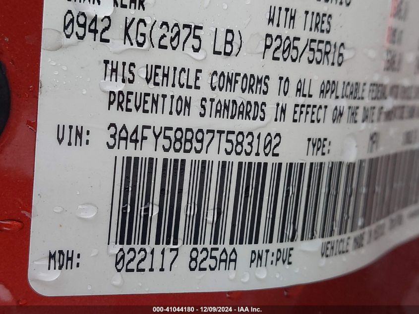 2007 Chrysler Pt Cruiser Touring VIN: 3A4FY58B97T533302 Lot: 41044180