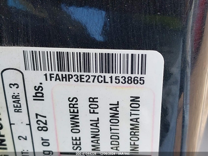 2012 FORD FOCUS VIN: 1FAHP3E27CL153865