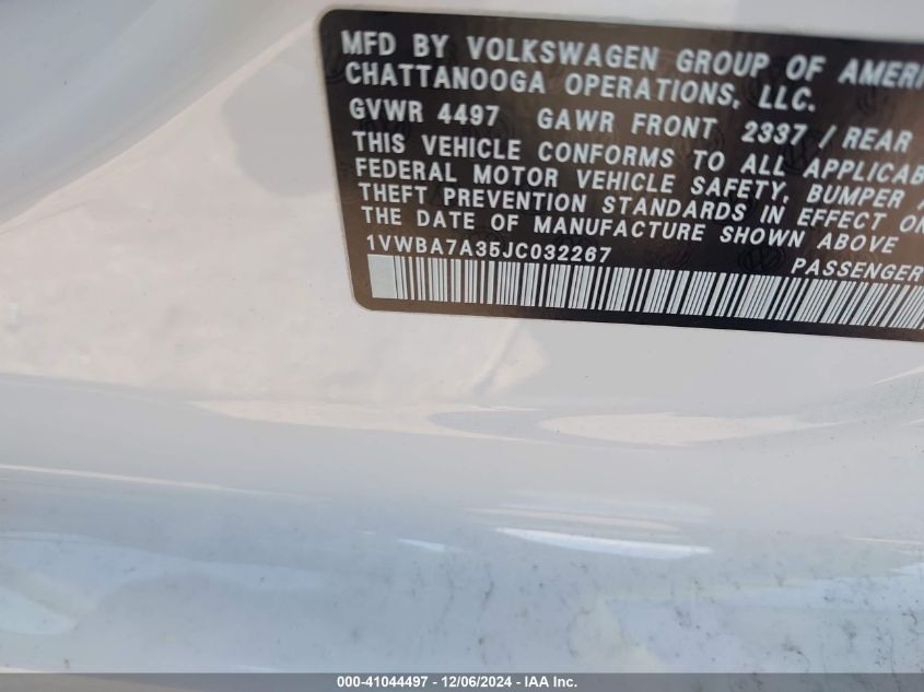 VIN 1VWBA7A35JC032267 2018 Volkswagen Passat, 2.0T Se no.9