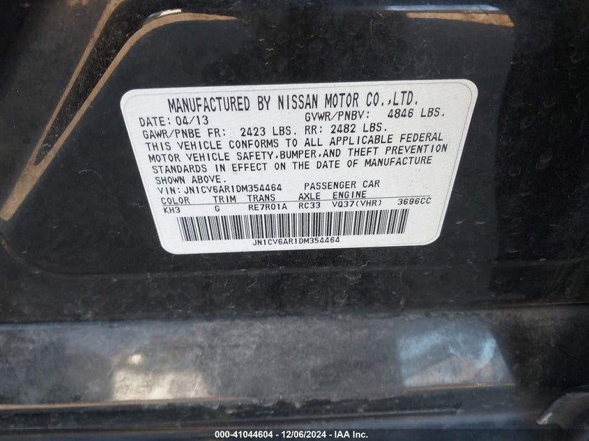 2013 INFINITI G37X - JN1CV6AR1DM354464