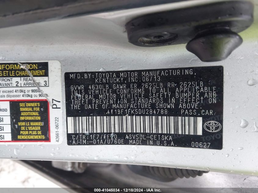 VIN 4T1BF1FK5DU284788 2013 Toyota Camry, SE no.9