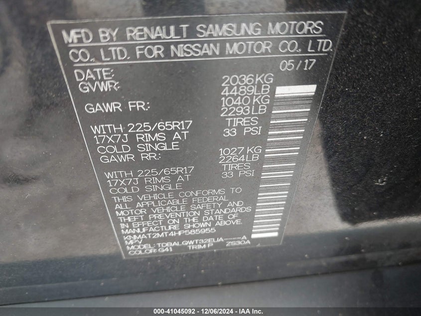 2017 NISSAN ROGUE SV - KNMAT2MT4HP585955