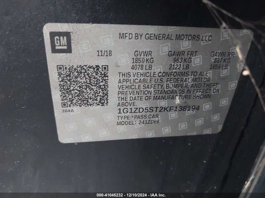 2019 CHEVROLET MALIBU LT - 1G1ZD5ST2KF138194