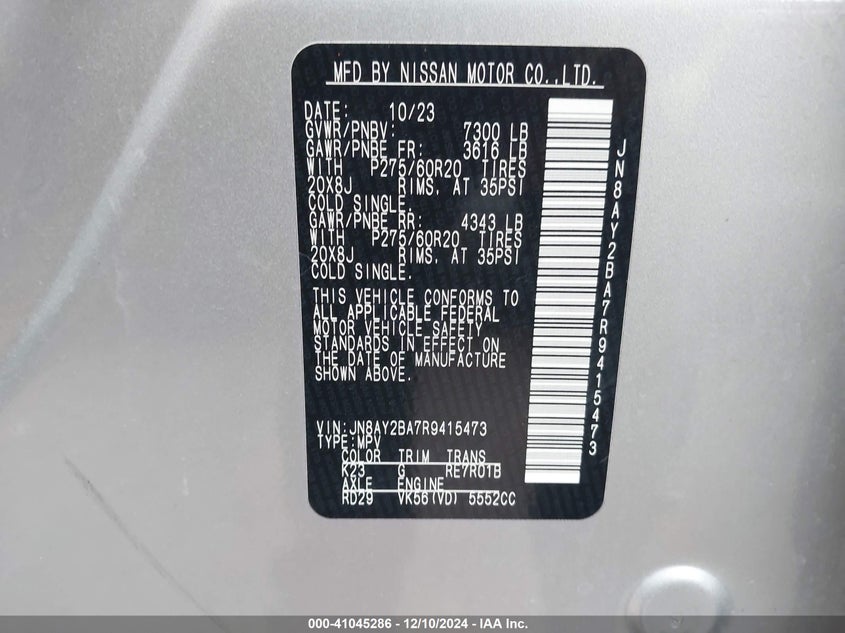 2024 NISSAN ARMADA SL - JN8AY2BA7R9415473