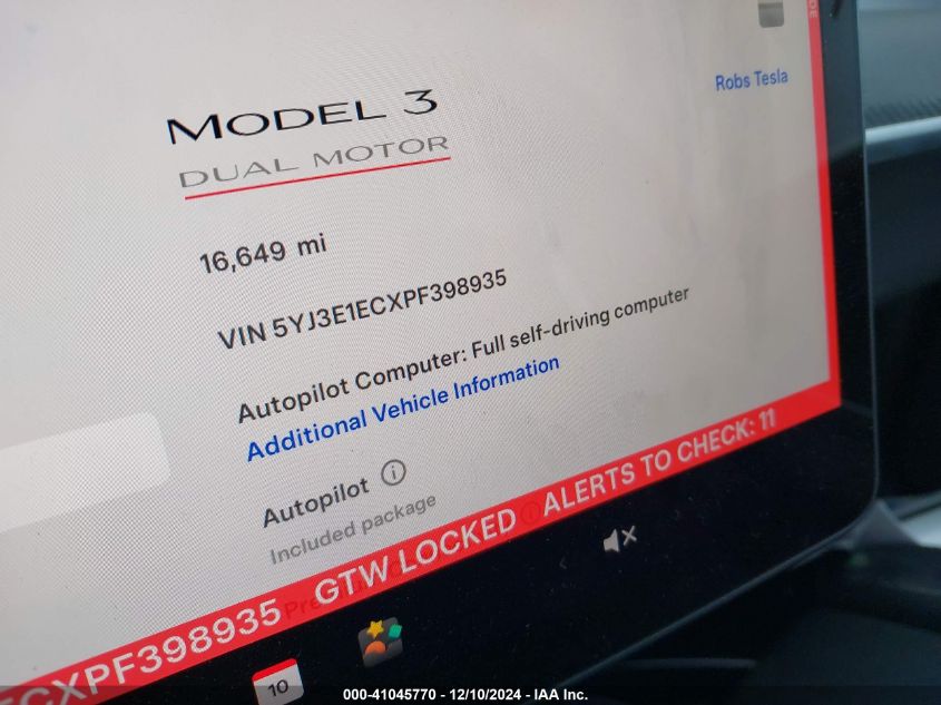 2023 Tesla Model 3 Performance Dual Motor All-Wheel Drive VIN: 5YJ3E1ECXPF398935 Lot: 41045770