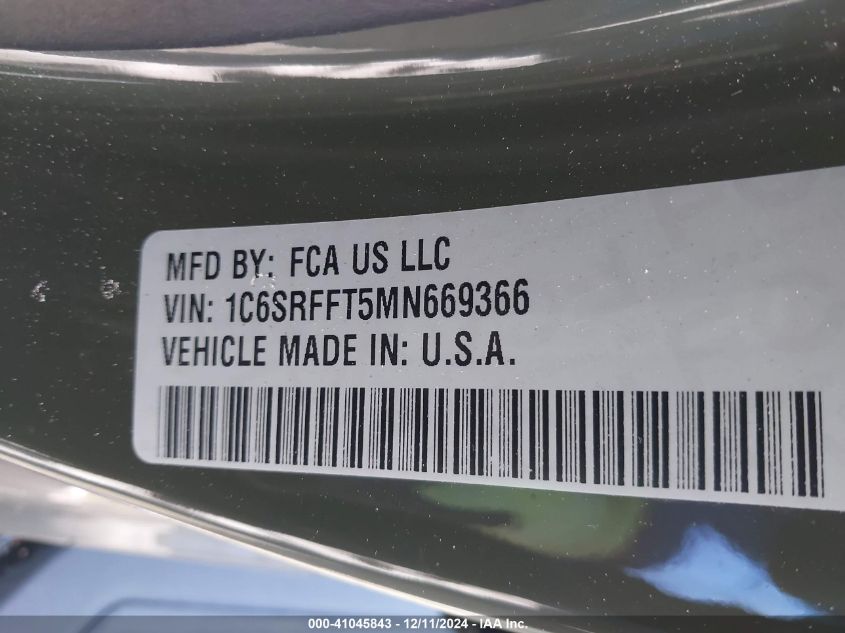 VIN 1C6SRFFT5MN669366 2021 RAM 1500, Big Horn  4X4... no.9