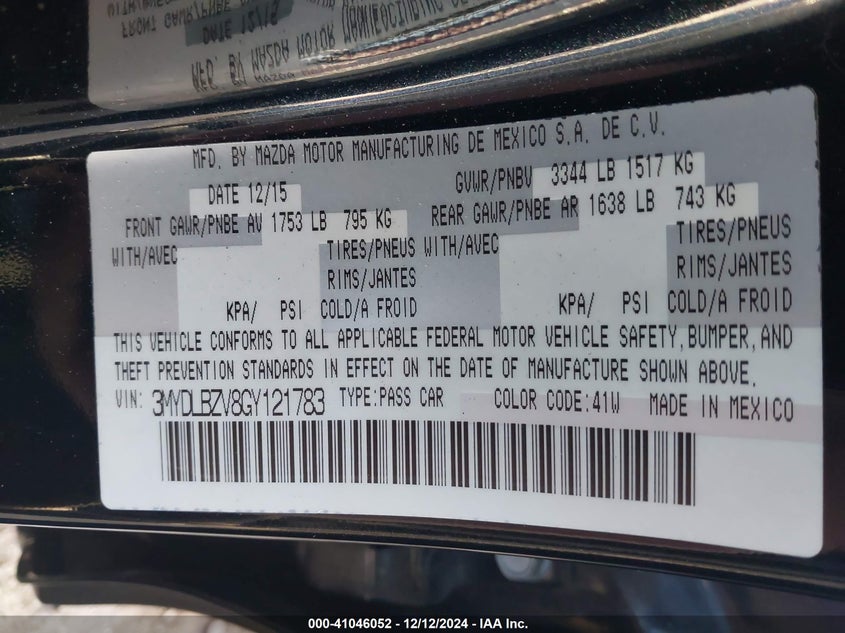 2016 SCION IA VIN: 3MYDLBZV8GY121783