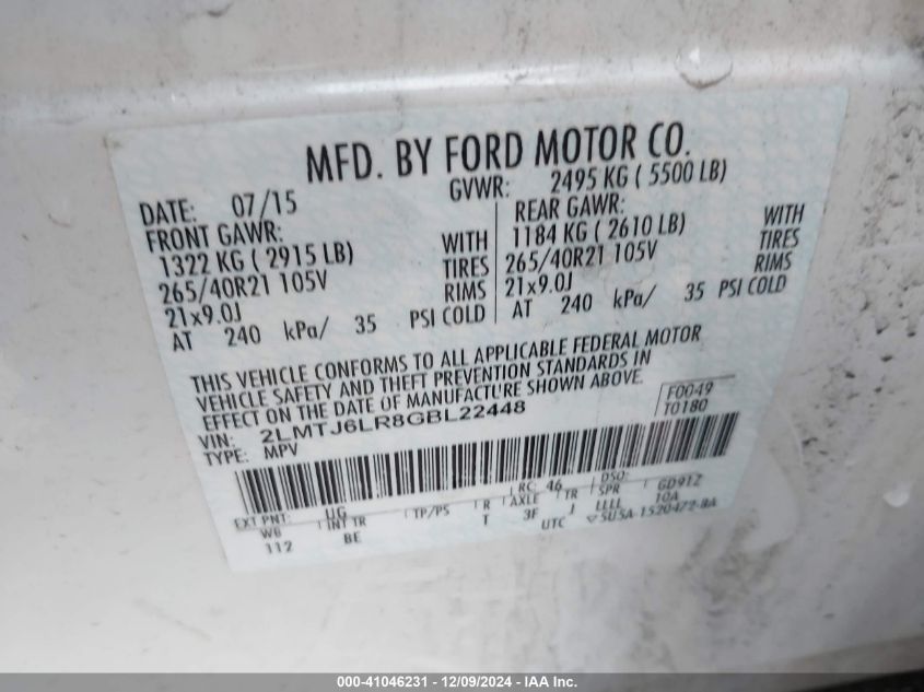 2016 LINCOLN MKX RESERVE - 2LMTJ6LR8GBL22448