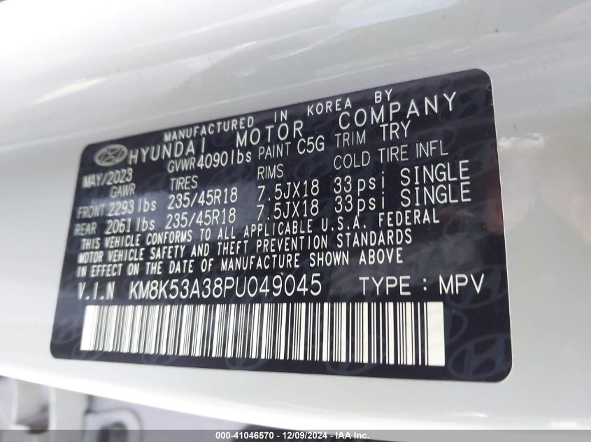 2023 Hyundai Kona Limited VIN: KM8K53A38PU049045 Lot: 41046570