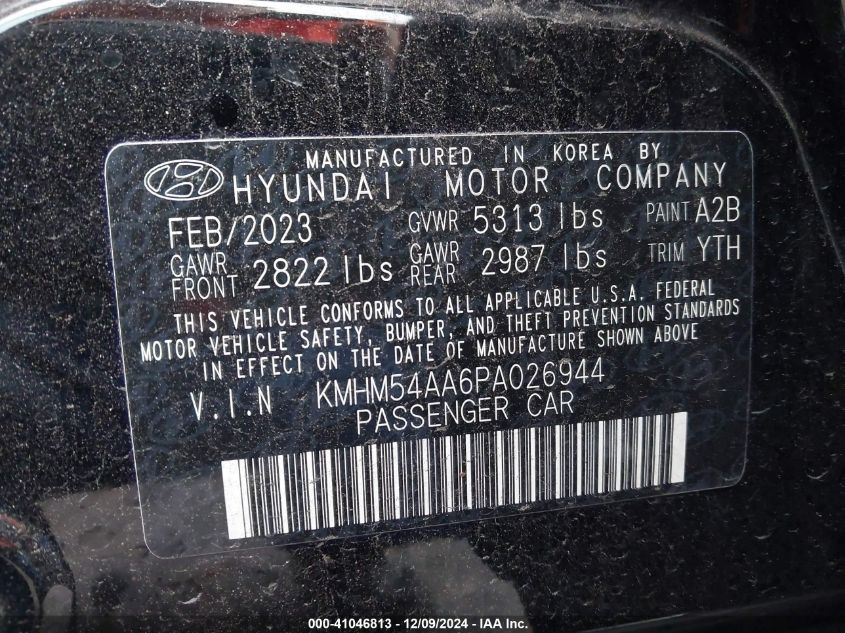 2023 Hyundai Ioniq 6 Limited VIN: KMHM54AA6PA026944 Lot: 41046813