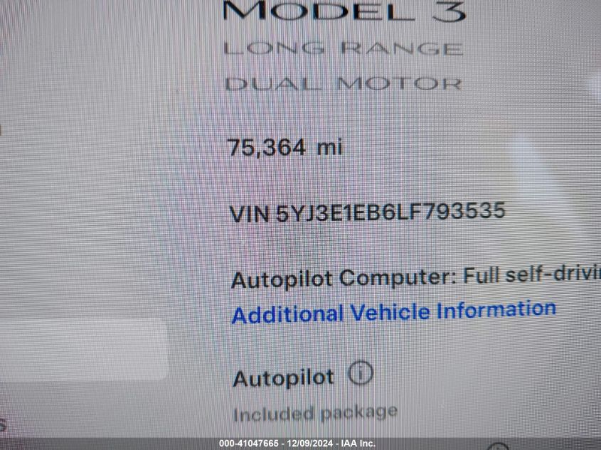 2020 TESLA MODEL 3 - 5YJ3E1EB6LF793535