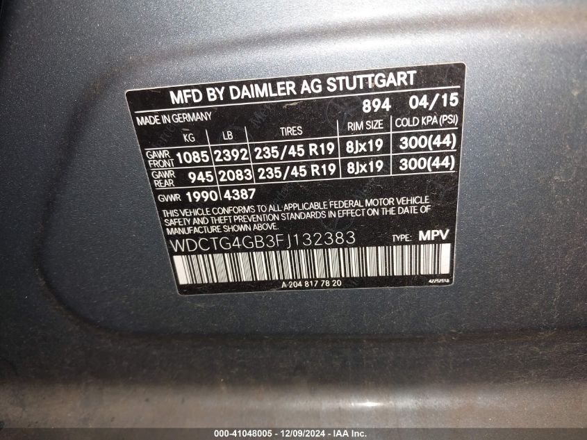 VIN WDCTG4GB3FJ132383 2015 Mercedes-Benz GLA 250, 4... no.9