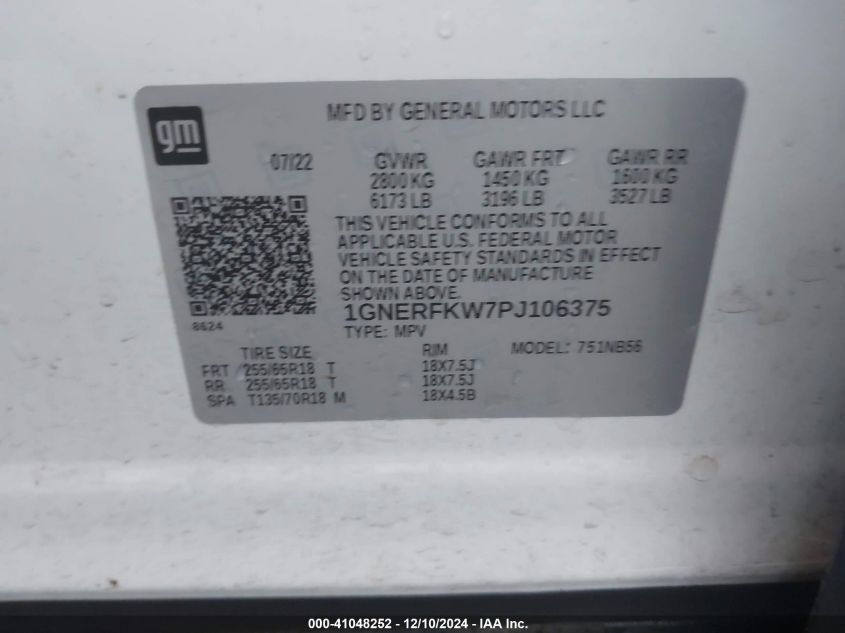 VIN 1GNERFKW7PJ106375 2023 Chevrolet Traverse, Fwd Ls no.9