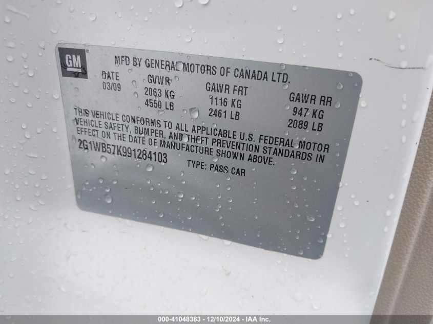 2009 Chevrolet Impala Ls VIN: 2G1WB57K991284103 Lot: 41048383