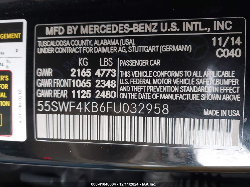 VIN 55SWF4KB6FU032958 2015 Mercedes-Benz C 300, 4Ma... no.9