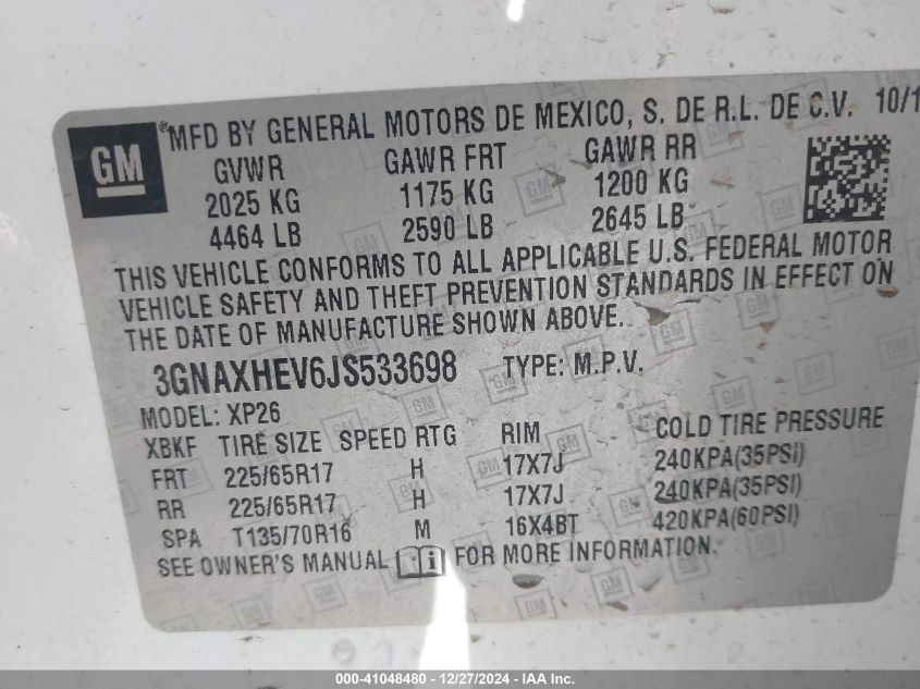 VIN 3GNAXHEV6JS533698 2018 CHEVROLET EQUINOX no.9