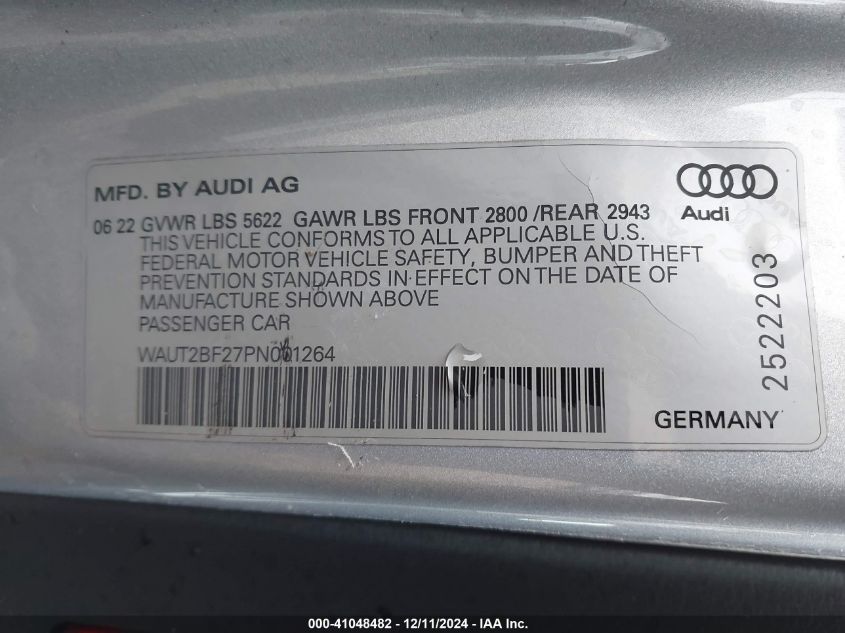 VIN WAUT2BF27PN001264 2023 Audi A7 Sportback, Premi... no.9