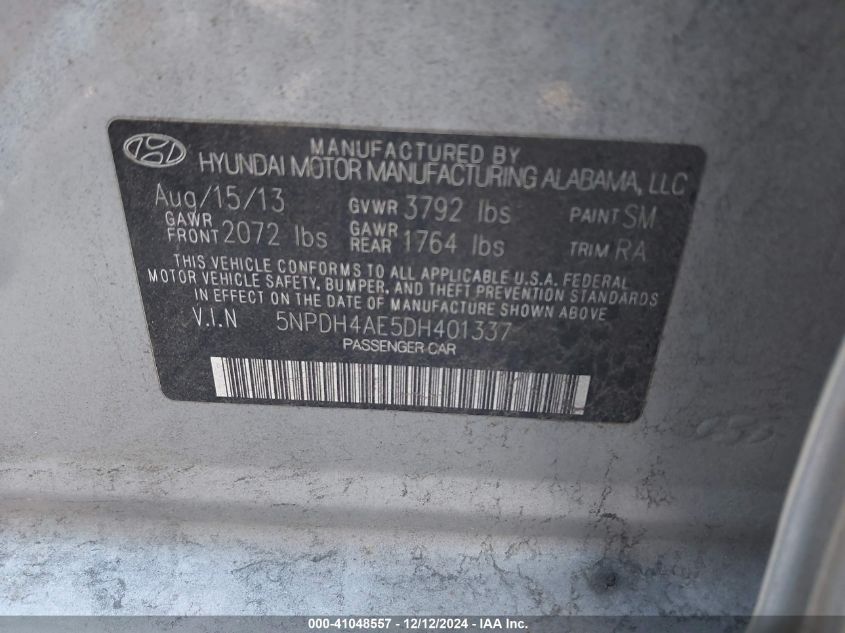 VIN 5NPDH4AE5DH401337 2013 HYUNDAI ELANTRA no.9