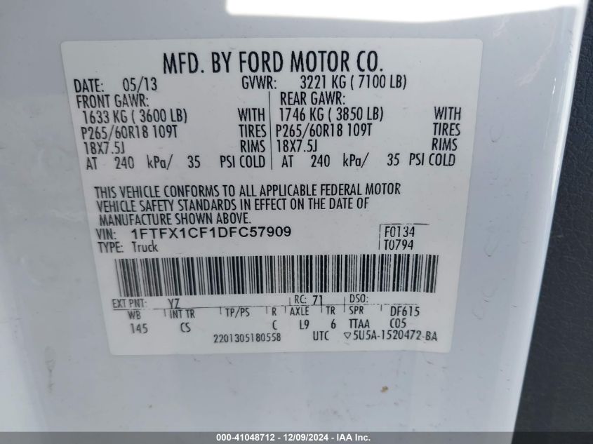 VIN 1FTFX1CF1DFC57909 2013 Ford F-150, Stx no.9