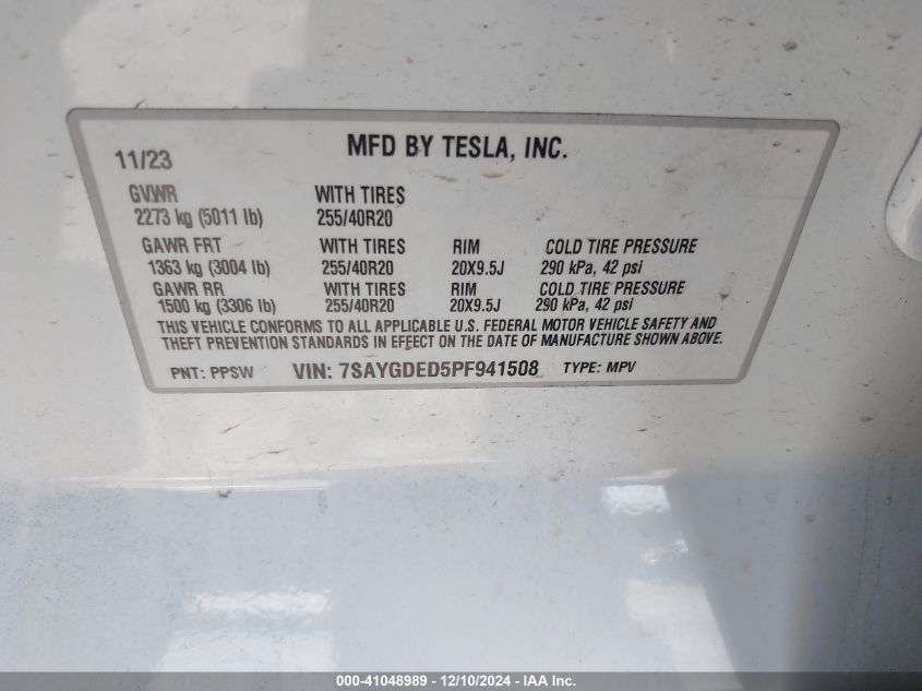 2023 TESLA MODEL Y RWD - 7SAYGDED5PF941508