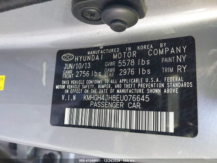 VIN KMHGH4JH8EU076645 2014 HYUNDAI EQUUS no.9