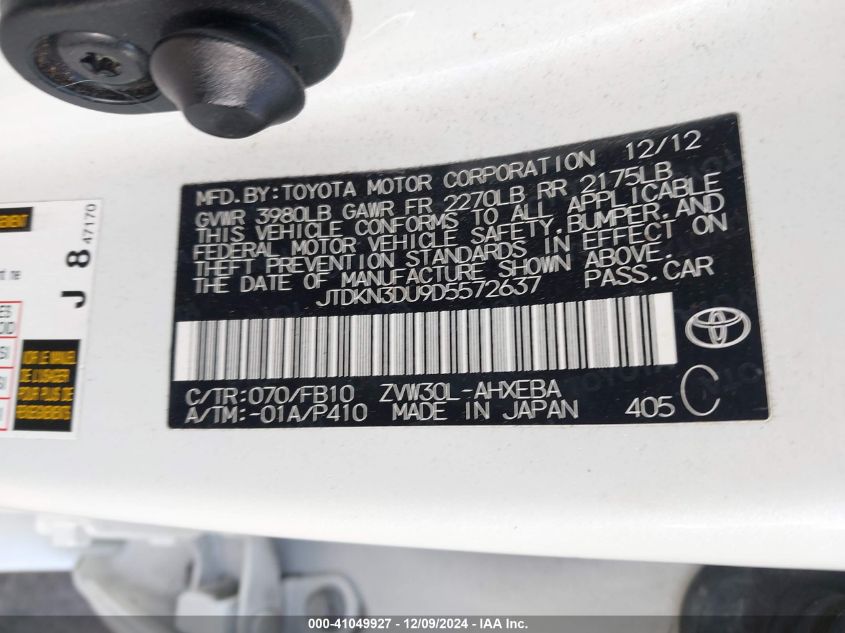 VIN JTDKN3DU9D5572637 2013 Toyota Prius, Two no.9