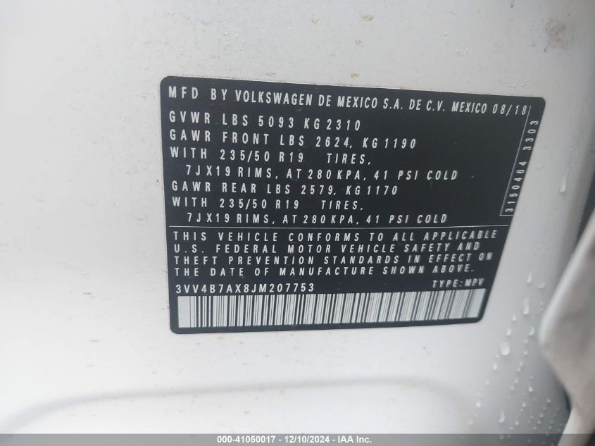 VIN 3VV4B7AX8JM207753 2018 Volkswagen Tiguan, 2.0T... no.9