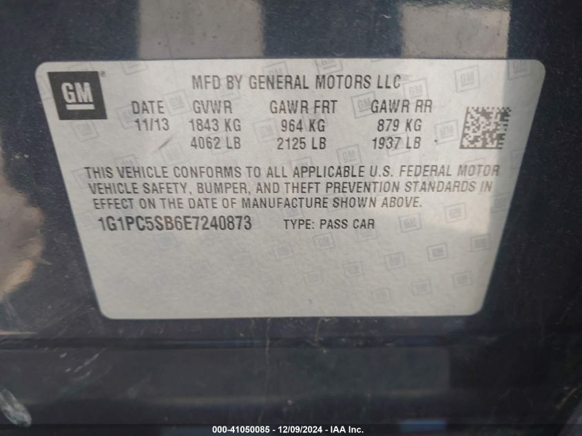 VIN 1G1PC5SB6E7240873 2014 Chevrolet Cruze, 1Lt Auto no.9