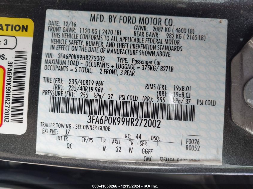 VIN 3FA6P0K99HR272002 2017 FORD FUSION no.9