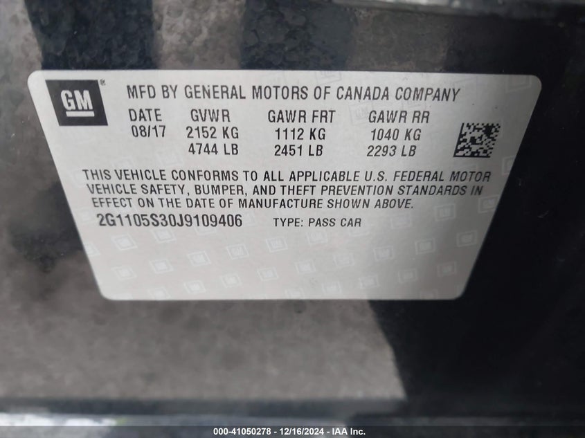 2018 CHEVROLET IMPALA 1LT - 2G1105S30J9109406