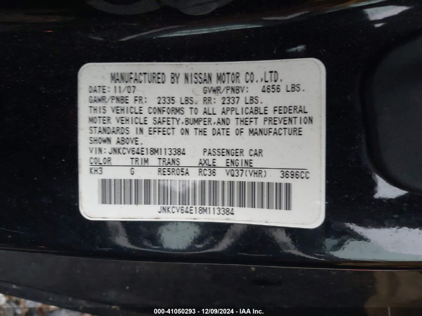 2008 Infiniti G37 Journey VIN: JNKCV64E18M113384 Lot: 41050293
