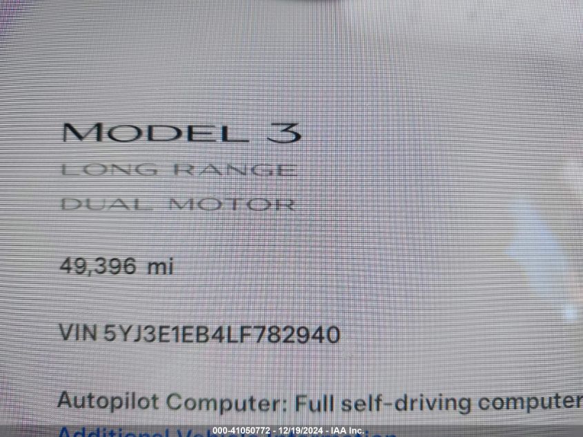 2020 TESLA MODEL 3 LONG RANGE DUAL MOTOR ALL-WHEEL DRIVE - 5YJ3E1EB4LF782940