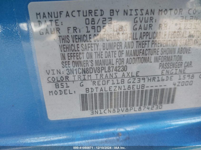 VIN 3N1CN8DV8PL874230 2023 Nissan Versa, 1.6 S Xtro... no.9