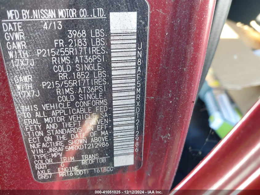 2013 NISSAN JUKE S - JN8AF5MRXDT212986