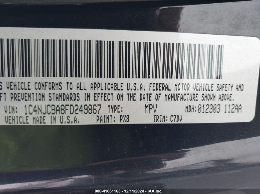 VIN 1C4NJCBA8FD249867 2015 JEEP COMPASS no.9